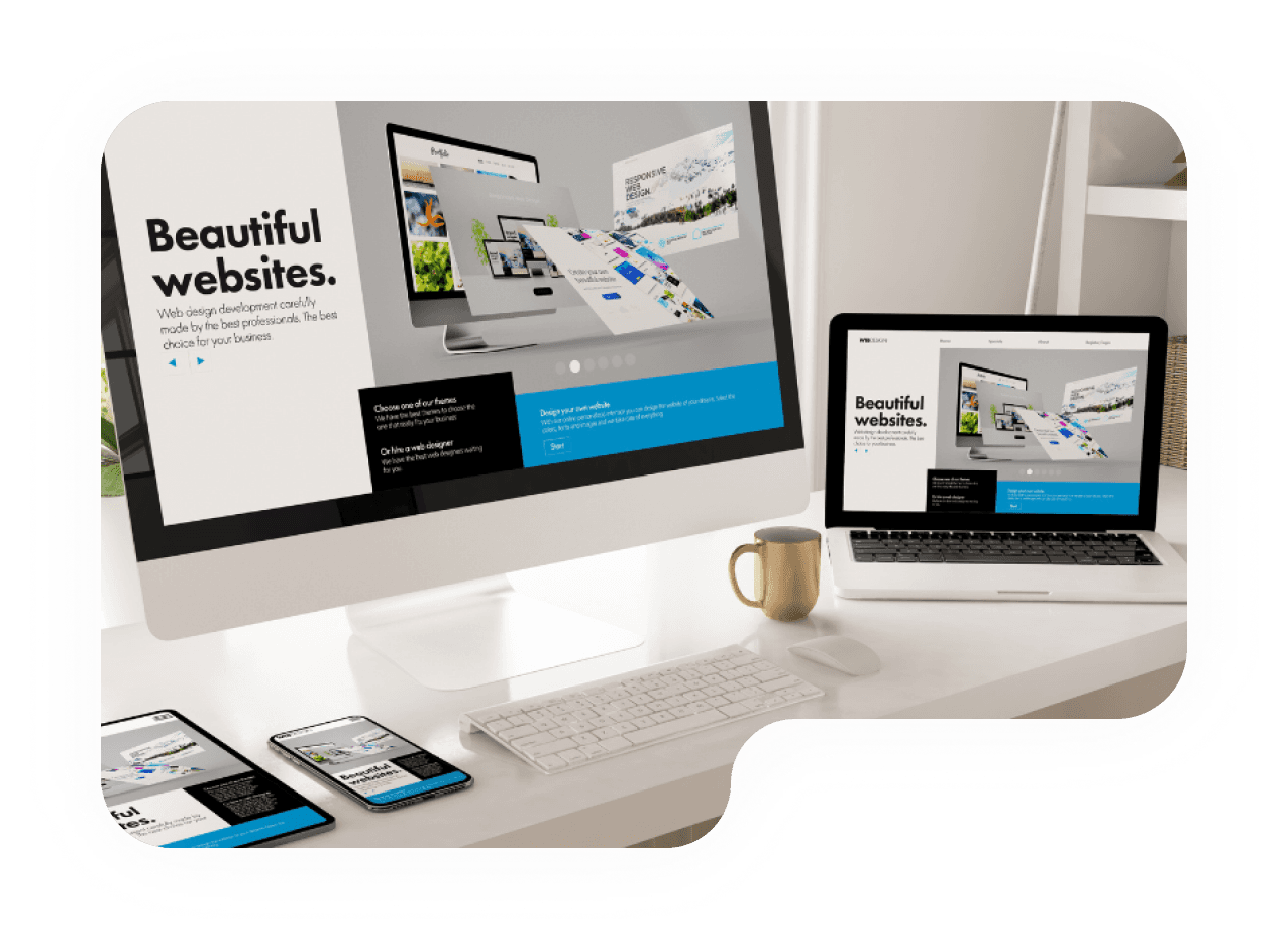 Website campaign mockups displayed on multiple devices