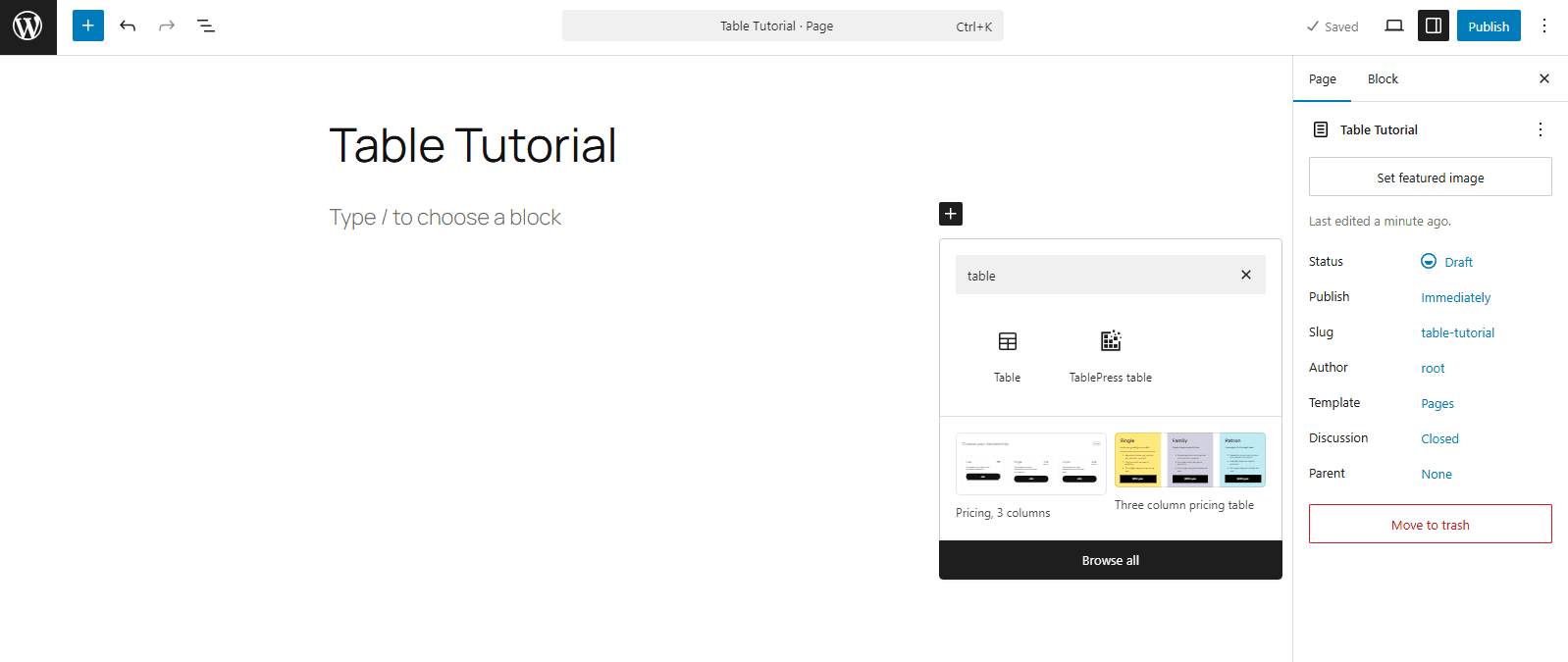 How to add table in wordpress-Method 1