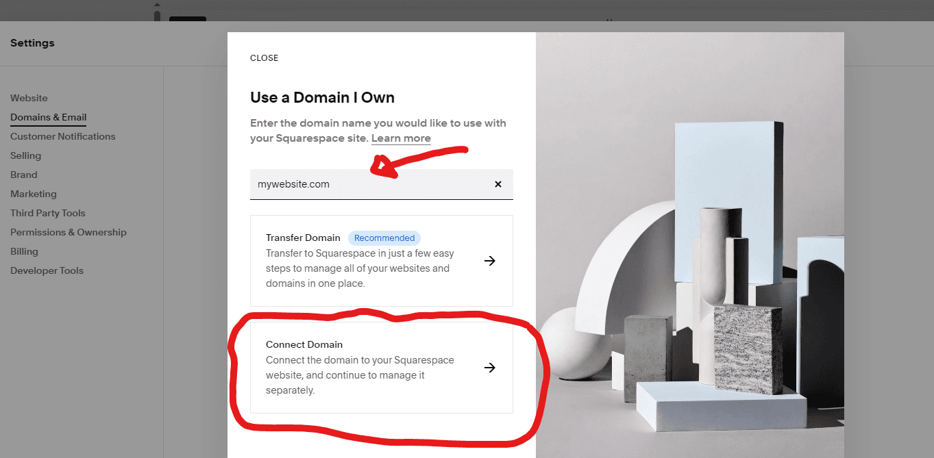 Squarespace, connect domain