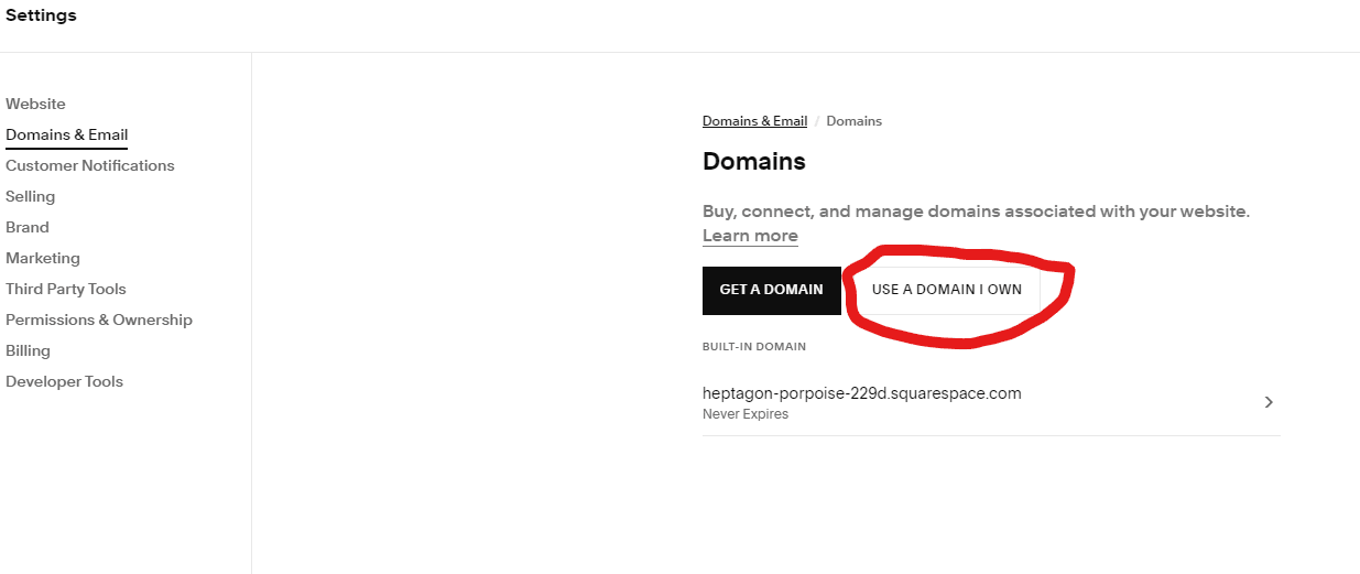 Squarespace, use the domain I own