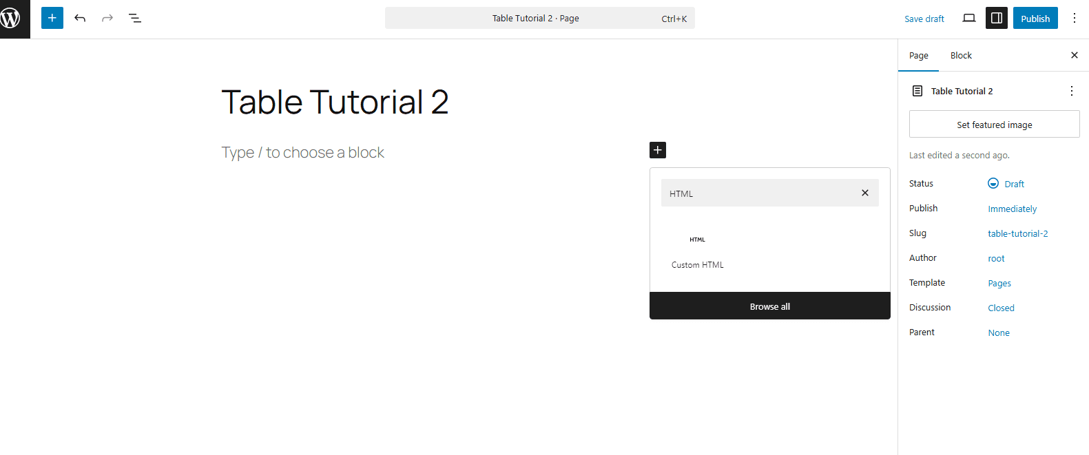 How to add table in wordpress- Method 3 -HTML Code Block